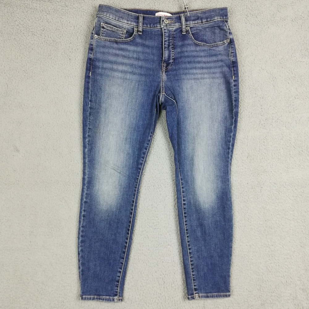 Lucky Brand Womens Jeans Ava Mid Rise Skinny Blue Denim Stone Wash Whiskering 12